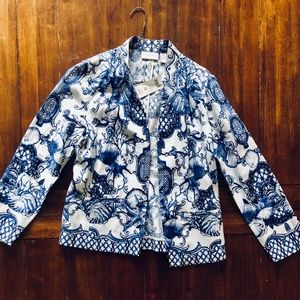 Jewel blue and white Brocade patterned blazer